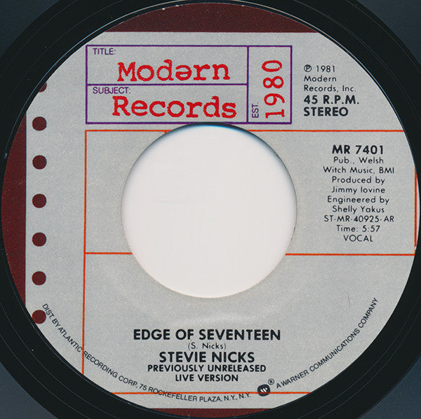 Stevie Nicks : Edge Of Seventeen (Just Like The White Winged Dove) (7", Single, All)