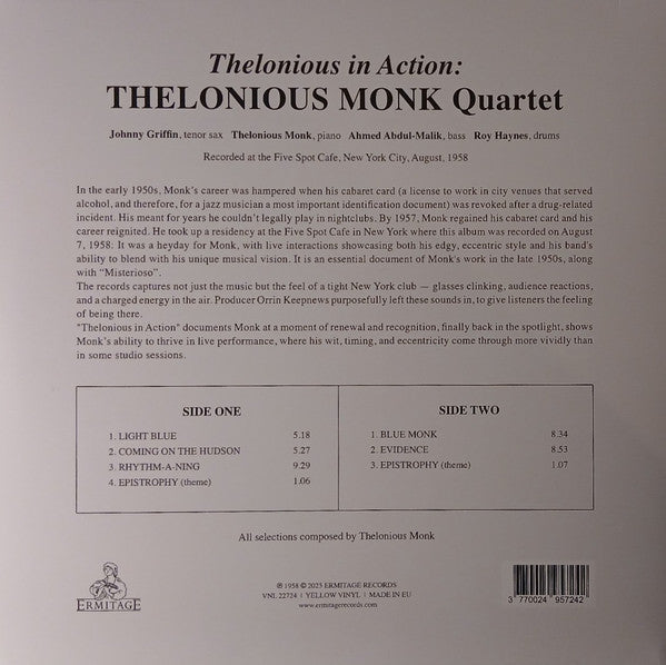 Thelonious Monk Quartet* With Johnny Griffin : Thelonious In Action (LP, RE, S/Edition, Yel)