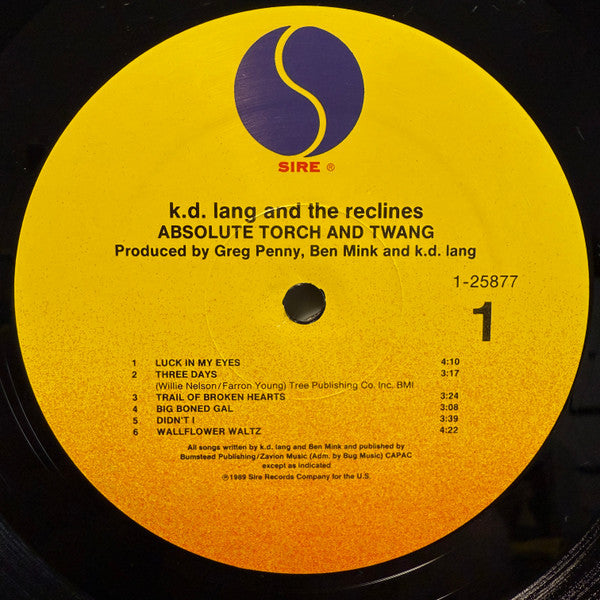 k.d. lang And The Reclines : Absolute Torch And Twang (LP, Album, All)