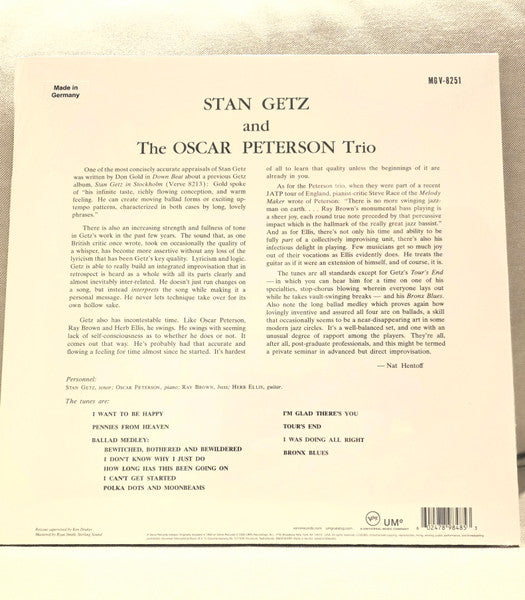 Stan Getz And The Oscar Peterson Trio : Stan Getz And The Oscar Peterson Trio (LP, Album, RE, 180)