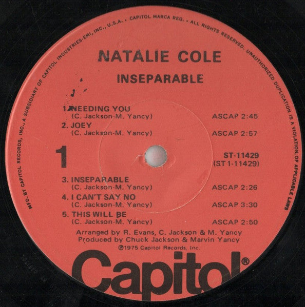 Natalie Cole : Inseparable (LP, Album, Jac)