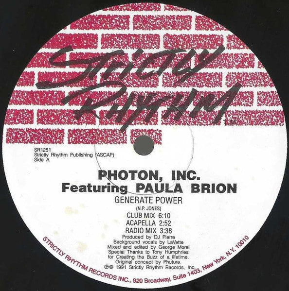 Photon Inc. Featuring Paula Brion : Generate Power (12", RE)