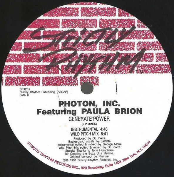 Photon Inc. Featuring Paula Brion : Generate Power (12", RE)
