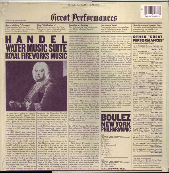 Handel* - Boulez*, New York Philharmonic : Water Music Suite / Royal Fireworks Music (LP, Comp)