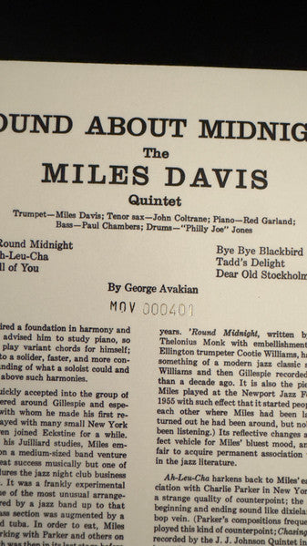 Miles Davis : 'Round About Midnight (LP, Album, Mono, Ltd, Num, RE, Cle)