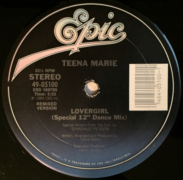 Teena Marie : Lovergirl B/W Lovergirl (Instrumental) (Special 12" Dance Mix) (Remixed Version) (12")