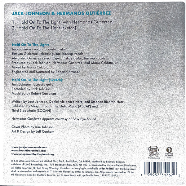Jack Johnson & Hermanos Gutiérrez (2) : Hold On To The Light (7", RSD, Single, Ltd, Tea)