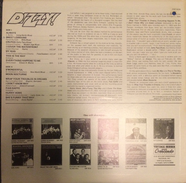 Dizzy Gillespie : Dizzy! (LP, Mono)