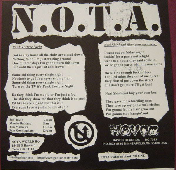 N.O.T.A. / Brother Inferior : Punk Torture Night / Freedom's Sons (7", Pur)