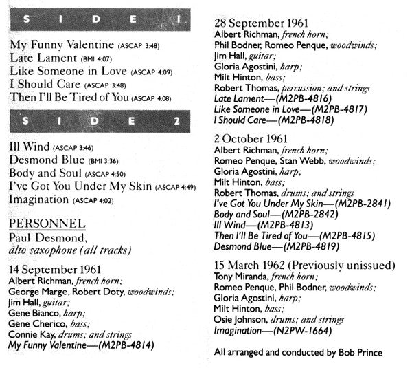 Paul Desmond : Late Lament (LP, Album)