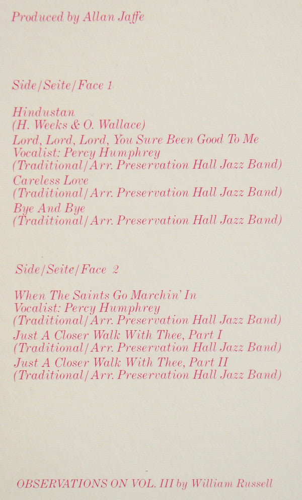 Preservation Hall Jazz Band : When The Saints Go Marchin' In (New Orleans, Vol. III) (LP, Album)