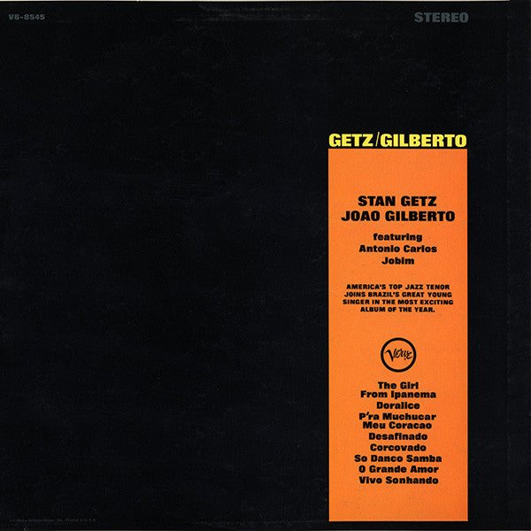 Stan Getz / Joao Gilberto* Featuring Antonio Carlos Jobim : Getz / Gilberto (LP, Album, Gat)