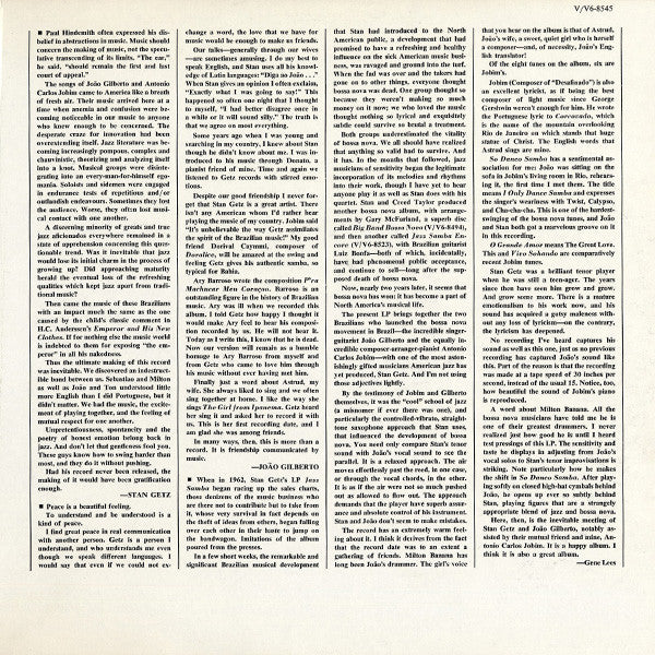 Stan Getz / Joao Gilberto* Featuring Antonio Carlos Jobim : Getz / Gilberto (LP, Album, Gat)