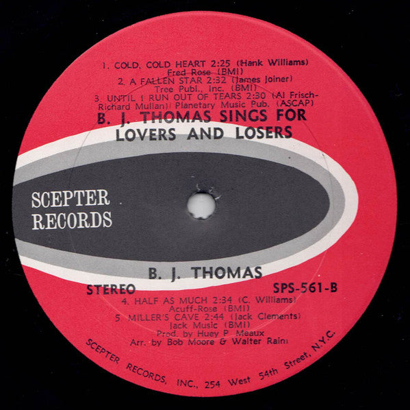 B.J. Thomas : Sings For Lovers And Losers (LP, Album)