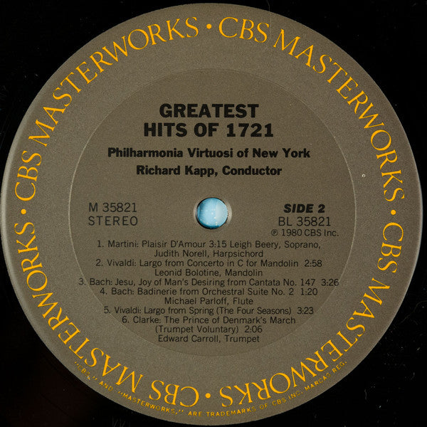 Philharmonia Virtuosi Of New York*, Richard Kapp : Greatest Hits Of 1721 (LP, Album)