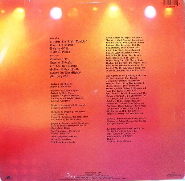 Yngwie J. Malmsteen's Rising Force : Marching Out (LP, Album, PRC)