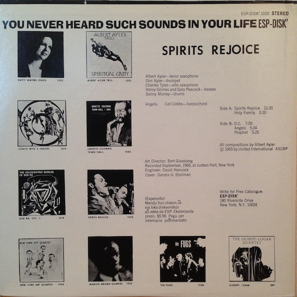 Albert Ayler Quintet : Spirits Rejoice (LP, Album, RE)