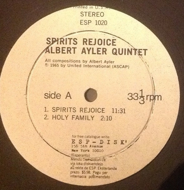 Albert Ayler Quintet : Spirits Rejoice (LP, Album, RE)