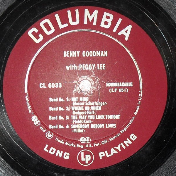 Benny Goodman, His Orchestra* And Sextet* ; Vocals By Peggy Lee : Benny Goodman With Peggy Lee (10", Album, Mono)