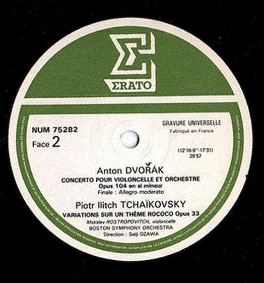 Antonín Dvořák / Pyotr Ilyich Tchaikovsky - Mstislav Rostropovich, Boston Symphony Orchestra, Seiji Ozawa : Concerto Pour Violoncelle / Variations Rococo (LP)