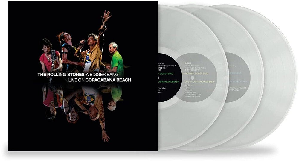 the album cover for The Rolling Stones - A Bigger Bang Live On Copacabana Beach [Limited Edition Clear 3LP]