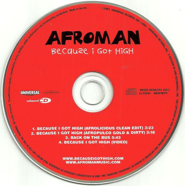 Afroman : Because I Got High (CD, Single, Enh)