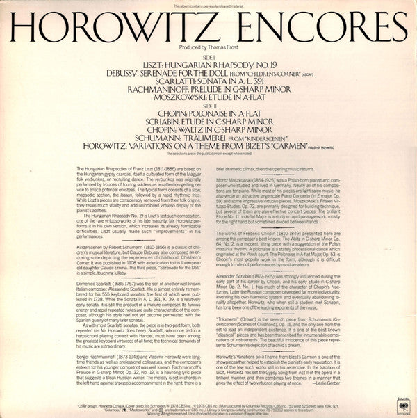 Vladimir Horowitz : Horowitz Encores (LP, Comp)