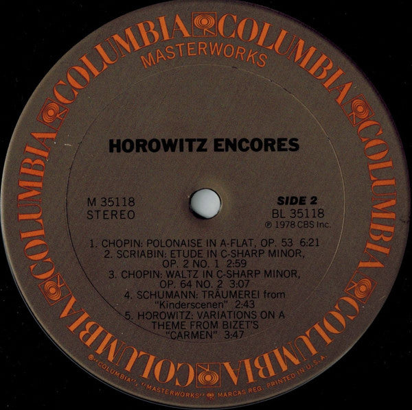 Vladimir Horowitz : Horowitz Encores (LP, Comp)