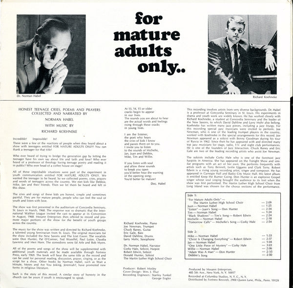 Norman Habel : For Mature Adults Only (LP, Album)