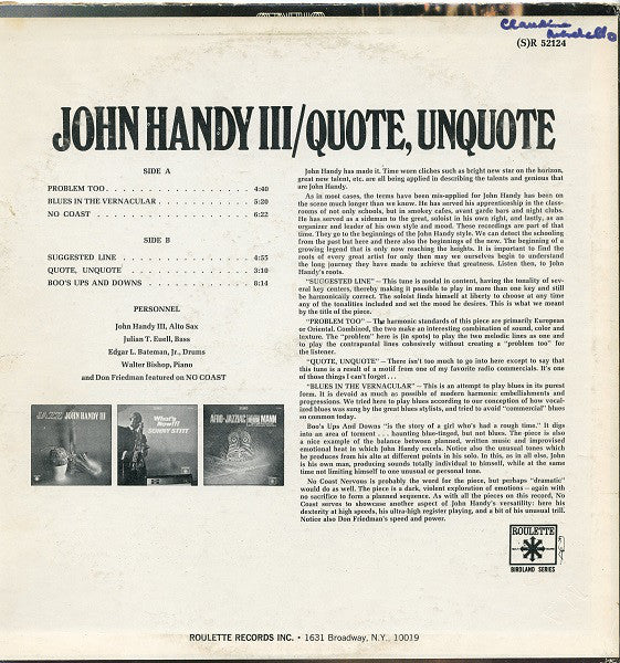John Handy III* : Quote, Unquote (LP, Album, Comp, Mono)