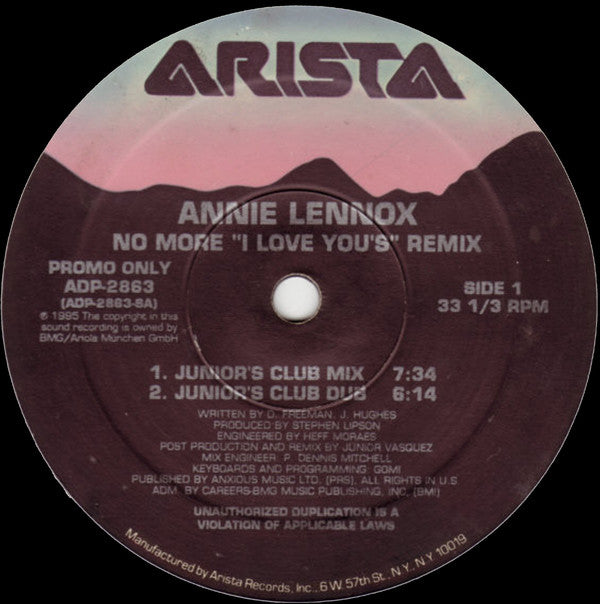 Annie Lennox : No More "I Love Youʼs" (Remix) (12", Promo)