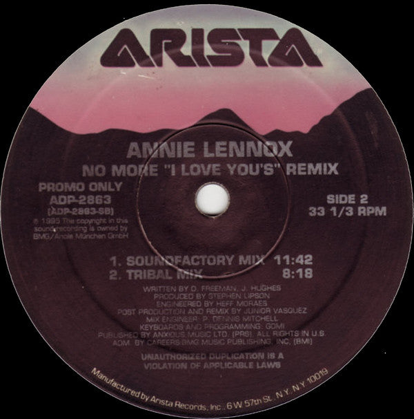 Annie Lennox : No More "I Love Youʼs" (Remix) (12", Promo)