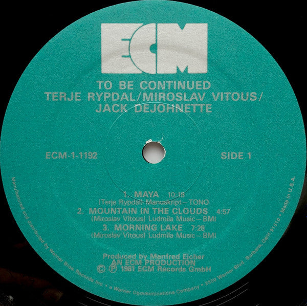Terje Rypdal / Miroslav Vitous / Jack DeJohnette : To Be Continued (LP, Album)