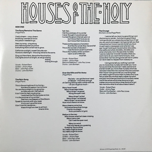 Led Zeppelin : Houses Of The Holy (LP, Album, RE, Spe)