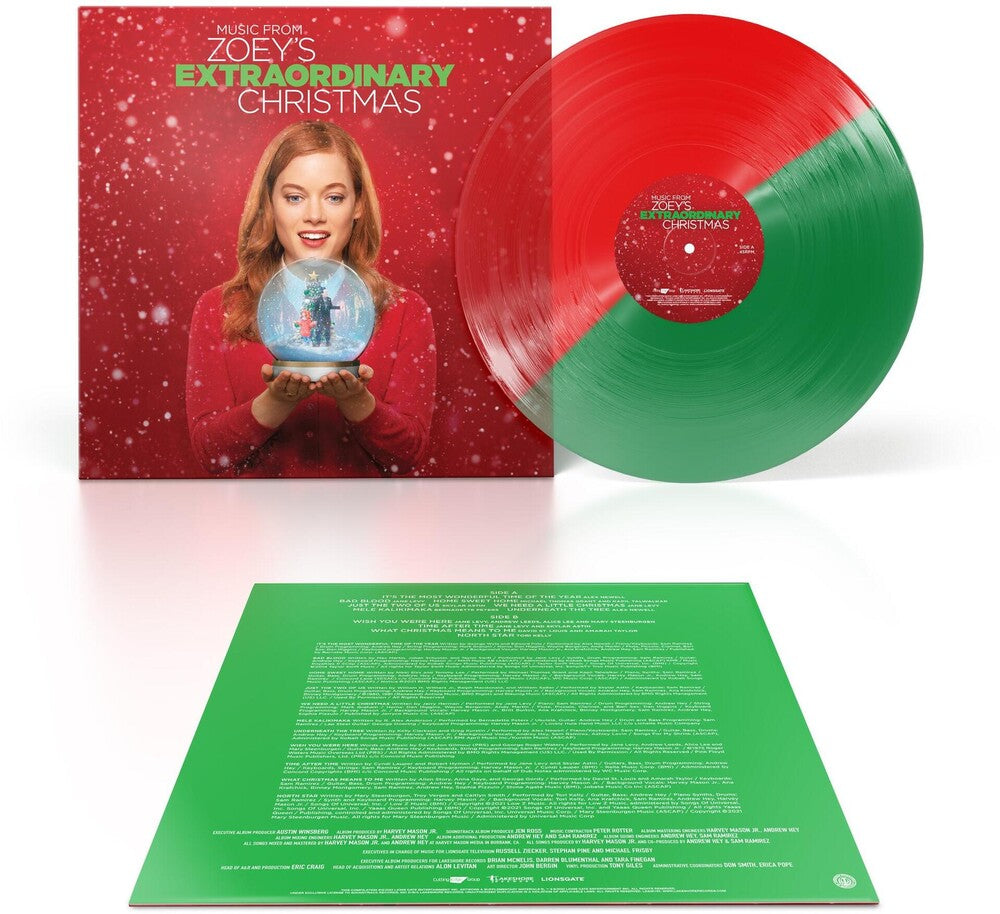 the album cover for Tori Kelly - Music From Zoey's Extraordinary Christmas Original Motion Picture Soundtrack [Christmas Cookie 'Trans Red/Green' Split LP]