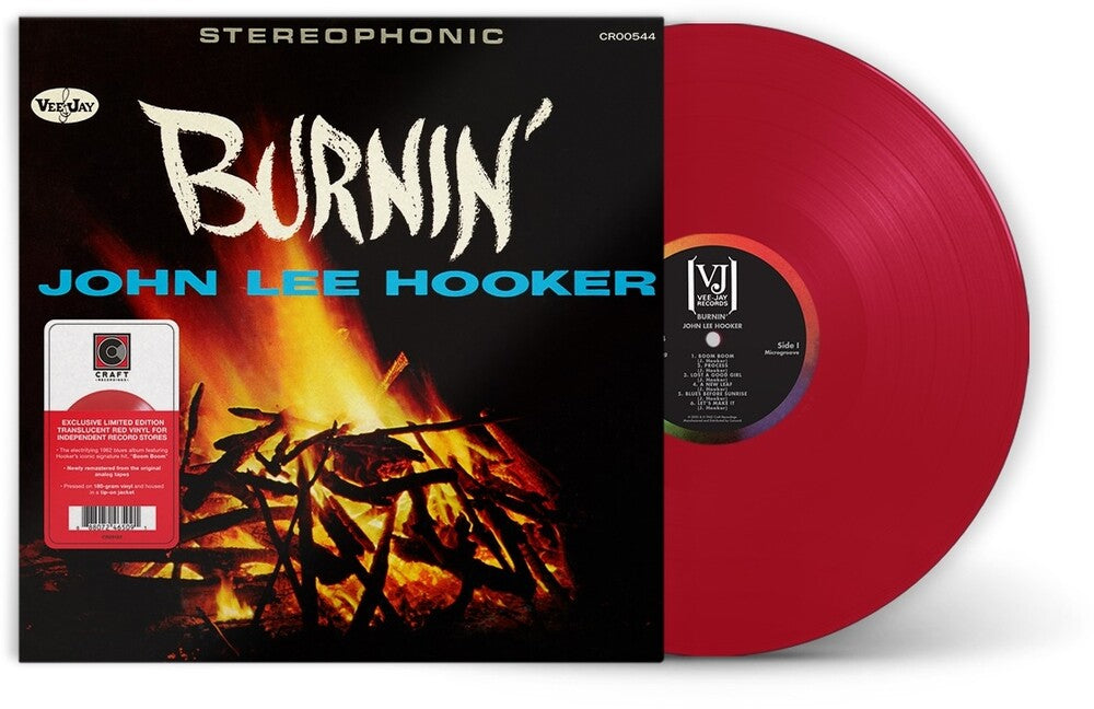 the album cover for John Lee Hooker - Burnin': 60th Anniversary Edition [Indie Exclusive Limited Edition Translucent Red LP]