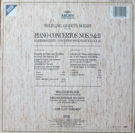Wolfgang Amadeus Mozart, Malcolm Bilson, The English Baroque Soloists • John Eliot Gardiner : Piano Concertos Nos. 9 & 11 = Klavierkonzerte = Concertos Pour Piano K.271 & K.413 (LP, Gat)