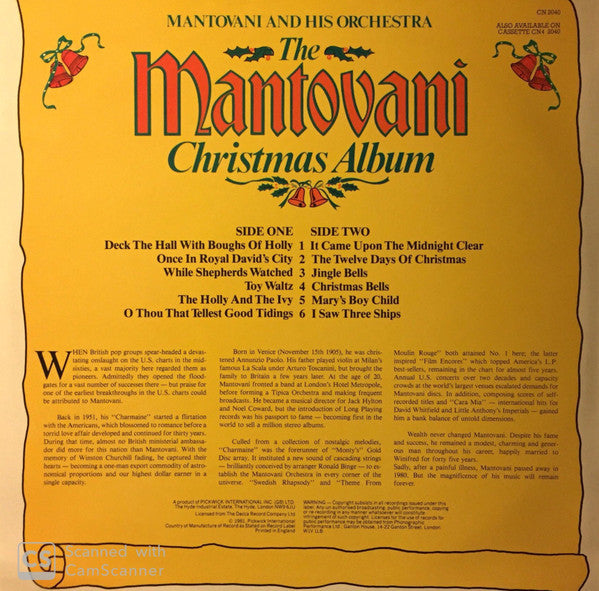 Mantovani And His Orchestra : The Mantovani Christmas Album (LP, Album, RE)