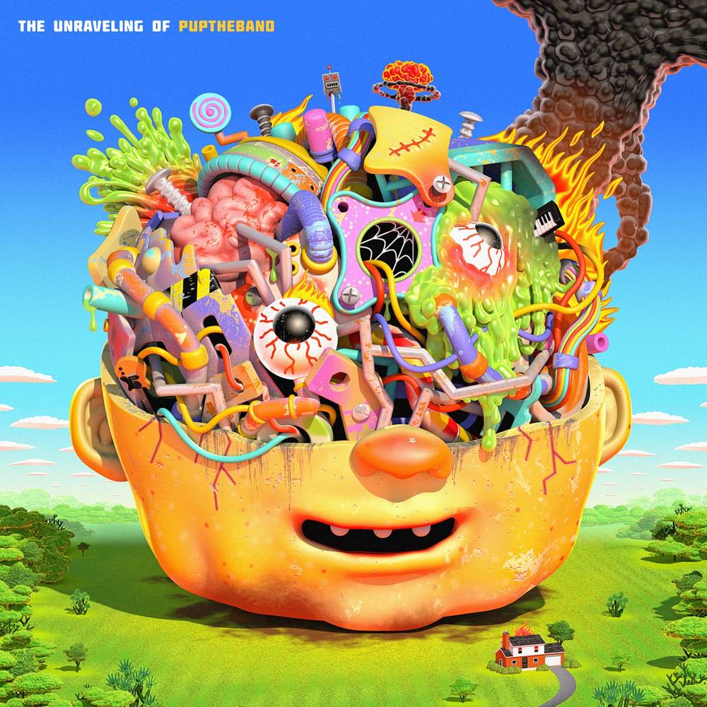 the album cover for Pup - The Unraveling Of PUPTHEBAND [Indie Exclusive Limited Edition Neon Coral & Black Smush LP]