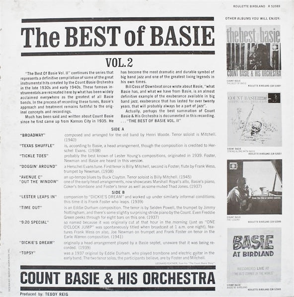 Count Basie Orchestra : The Best Of Basie Vol. 2 (LP, Comp, Mono)