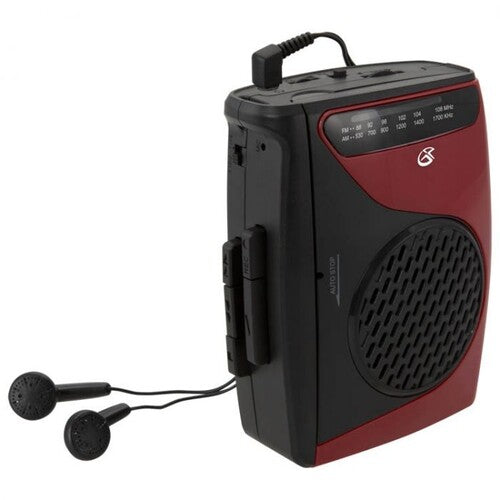 GPX CAS337 Portable Cassette Player with AM/FM Radio/Voice Record (Red/Black)