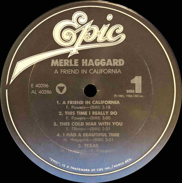 Merle Haggard : A Friend In California (LP, Album, Car)