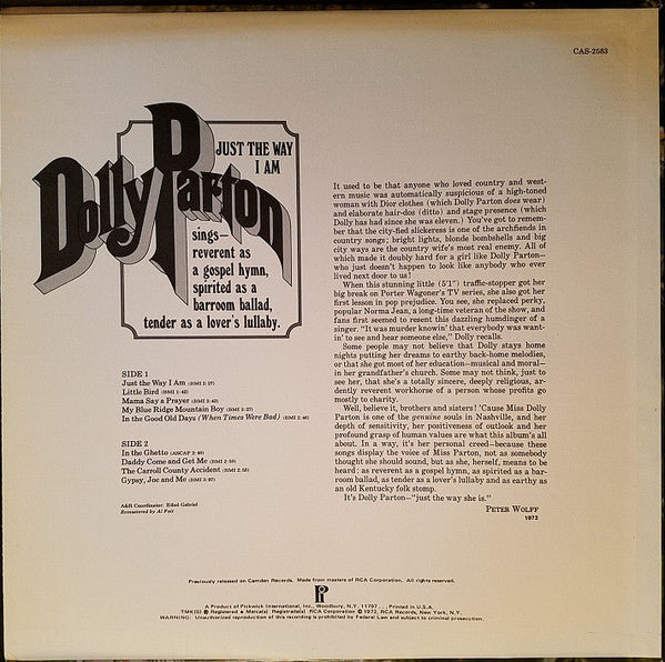 Dolly Parton : Just The Way I Am (LP, Comp, RE)