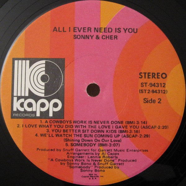 Sonny & Cher : All I Ever Need Is You (LP, Album, Club, Cap)