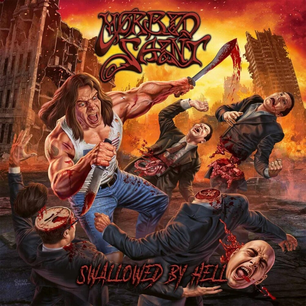 the album cover for Morbid Saint - Swallowed By Hell - Red [Colored Vinyl] (Red)