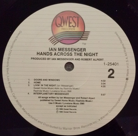 Ian Messenger : Hands Across The Night (LP, Album, All)