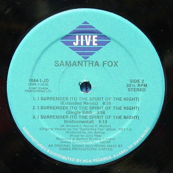 Samantha Fox : Naughty Girls (Need Love Too) / I Surrender (To The Spirit Of The Night) (12")