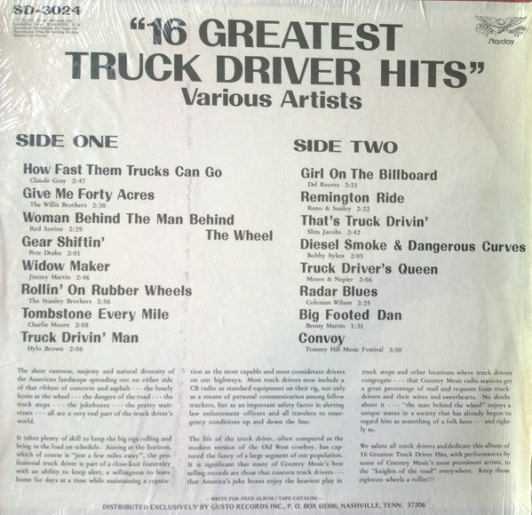 Various : 16 Greatest Truck Driver Hits (LP, Comp)