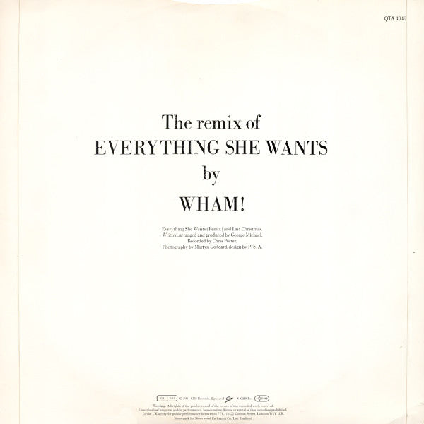 Wham! : Everything She Wants (Remix) (12", Single, Pos)