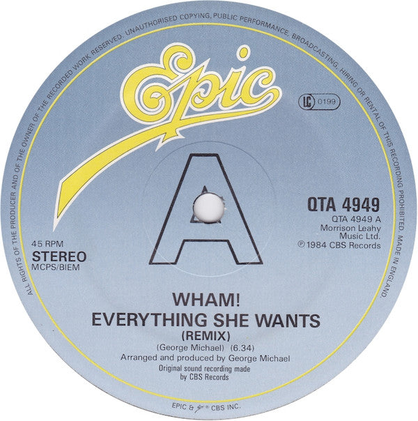 Wham! : Everything She Wants (Remix) (12", Single, Pos)